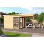 Abri de jardin Domeo 2 Plus 9m²+6m² auvent en bois massif 44 mm – Image 2