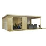 Abri de jardin Elody 17 m² avec auvent en bois massif 28 mm – Image 2