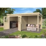 Abri de jardin Sophy 9.5 m² avec auvent en bois massif 28 mm