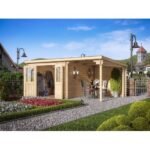 EDEN PARTENAIRE JARDIN Abri de jardin Coquelicot L avec auvent en bois naturel sans plancher 309 x 596 cm – Image 2