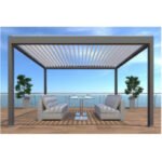 OCEO - Pergola autoportée bioclimatique ZEPHIR motorisée - 3x4 m - Alu / Lames - Grey