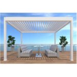 OCEO - Pergola bioclimatique manuelle ZEPHIR - 3x4 mètres - Aluminium/Lames - Blanc